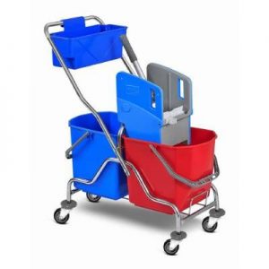 Carucior de curatenie cromat, profesional, cu 2 galeti