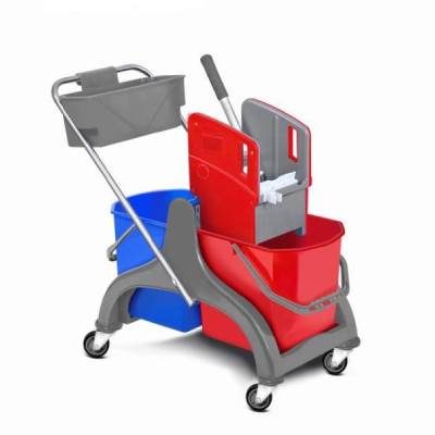 Carucior de curatenie plastic, profesional, cu 2 galeti