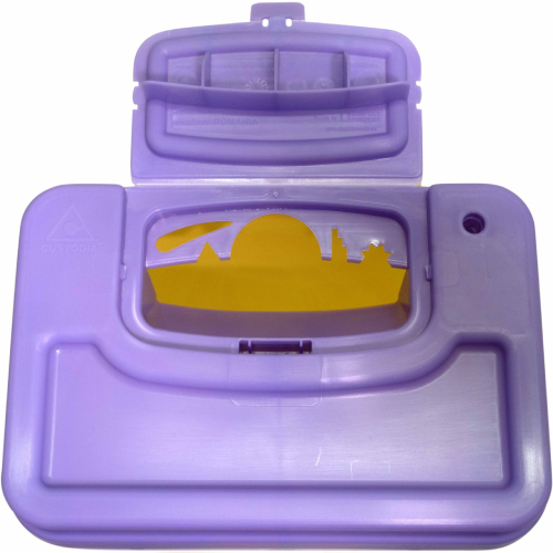 Cutie medicamente polipropilena 9l posibil taietoare/intepatoare capac Mov - imagine 2