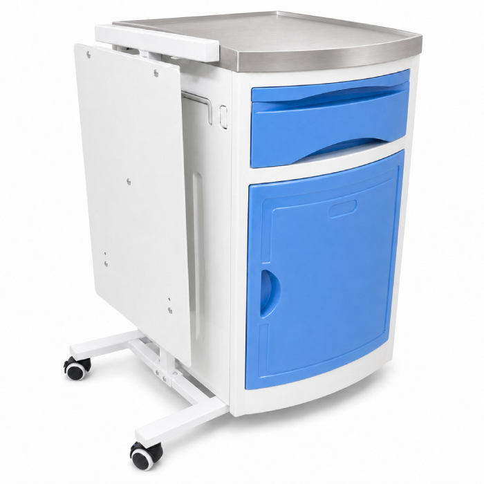Noptiera spital din ABS cu blat din inox si masa laterala