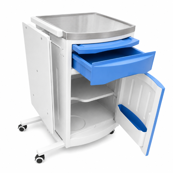 Noptiera spital din ABS cu blat din inox si masa laterala - imagine 2