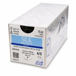 Fire de sutura Matase-DS-19 mm-4/0-75 cm - SILK Braided Negru