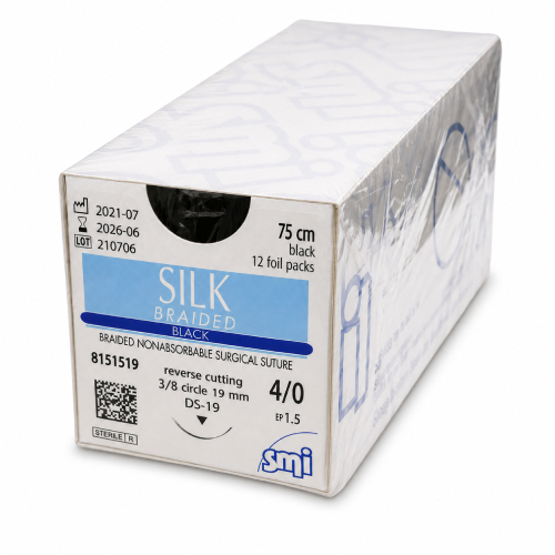 Fire de sutura Matase-DS-19 mm-4/0-75 cm - SILK Braided Negru