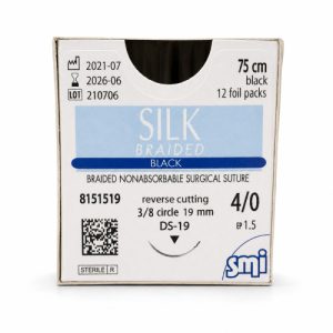 Fire de sutura Matase-DS-19 mm-4/0-75 cm - SILK Braided Negru