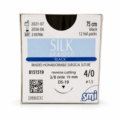 Fire de sutura Matase-DS-19 mm-4/0-75 cm - SILK Braided Negru