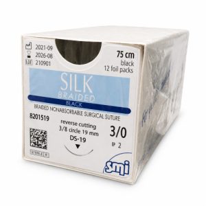 Fire de sutura Matase-DS-19 mm-3/0-75 cm - SILK Braided Negru