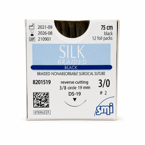 Fire de sutura Matase-DS-19 mm-3/0-75 cm - SILK Braided Negru - imagine 2