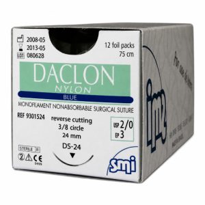 Fire de sutura Nylon-DS-24 mm-2/0-75 cm - DACLON NYLON albastru